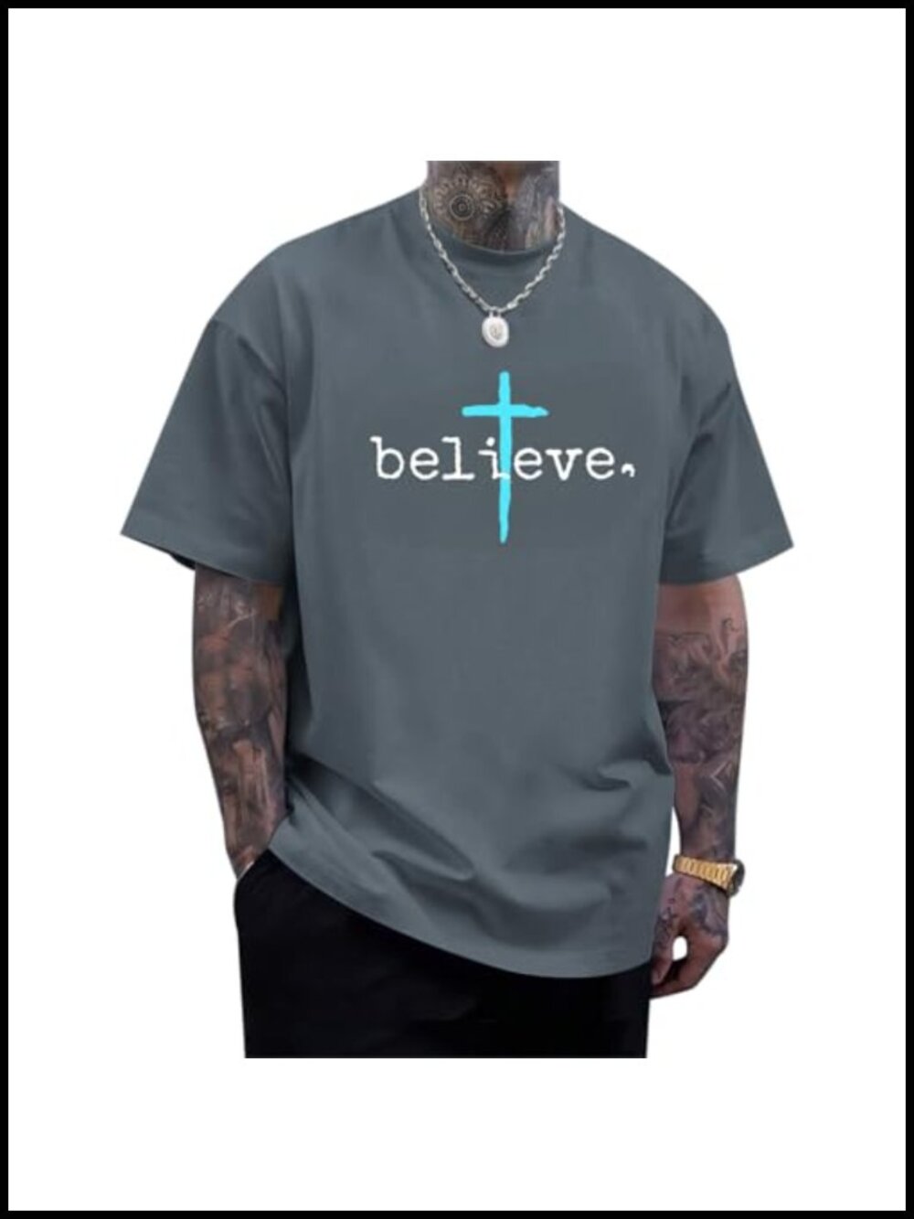 Men's Christian Graphic T-Shirt Vintage Faith Jesus Cross Bible Verse Oversized